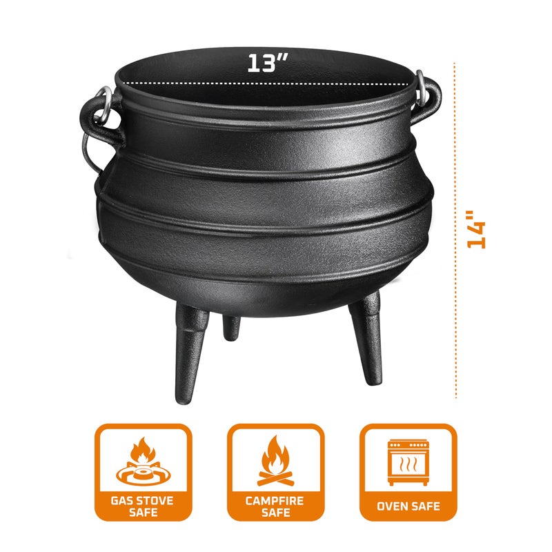 Bruntmor 8-Quart Pre-Seasoned Cast Iron Cauldron - African Potjie Pot with Lid - 3-Legged Pot for Even Heat Distribution - Outdoor Cast Iron Dutch Oven Cookware for Campfire Cooking and Boiling - Image 3